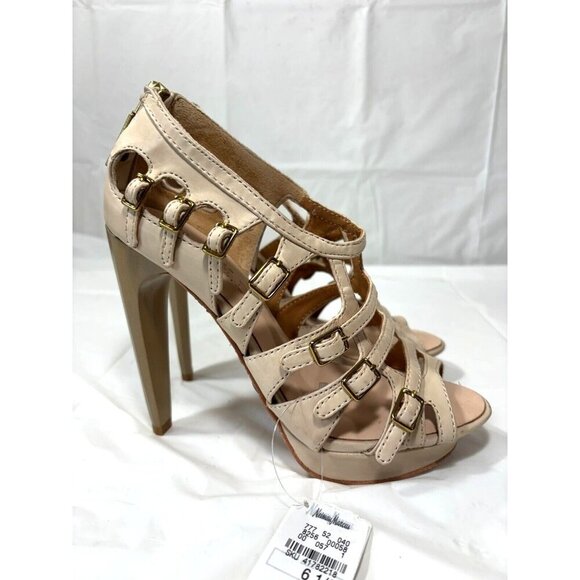 L.A.M.B Gwen Stefani LAMB DAVIN Natural Leather Strappy Pumps Size 6.5 - Picture 3 of 16